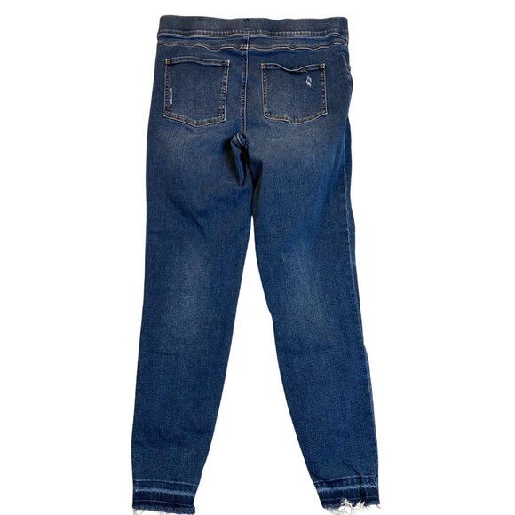 Spanx Womens Skinny Jeans Large Mid-Rise Distressed Hem Frayed Stretchy Denim Bl - Picture 2 of 16